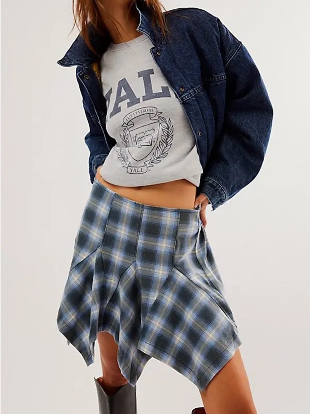 NWT Free People Women's Xia Plaid Handkerchief-Hem Mini Skirt Size Small - Picture 5 of 5